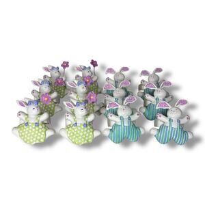 Rabbit Bunny Napkin Rings Resin Set of 12 6 Boys 6 Girls Flower Spring Easter